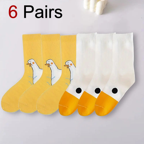 1/6 Pairs Cartoon Women Socks Fashionable And Versatile Cute Design
