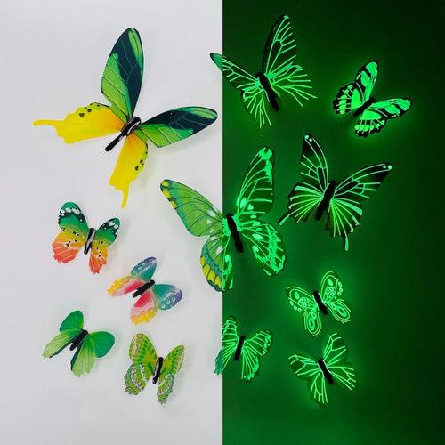 New 12Pcs Fashion 3D Luminous Butterfly Creative Wall Sticker For DIY