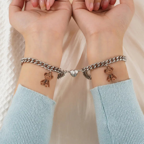 2Pcs/set Magnet Couple Bracelets Heart Attraction Bracelet Stainless