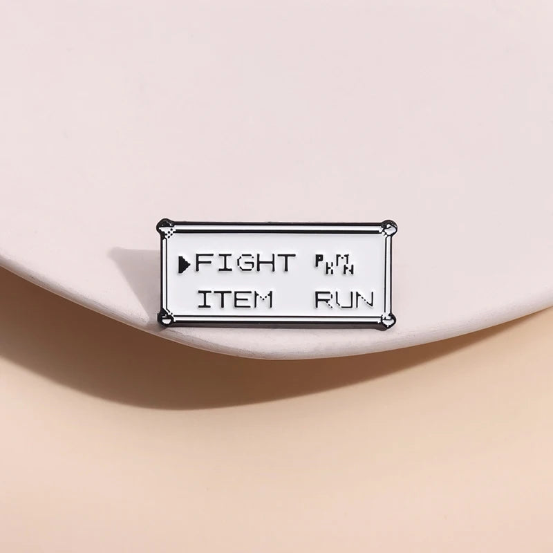 Rectangle Text Enamel Pins Custom FIGHT ITEM RUN