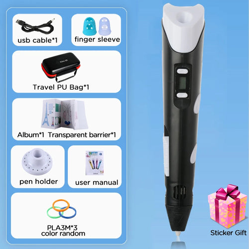3D Printing Pen DIY Drawing Paiting  With LCD Screen Compatible PLA
