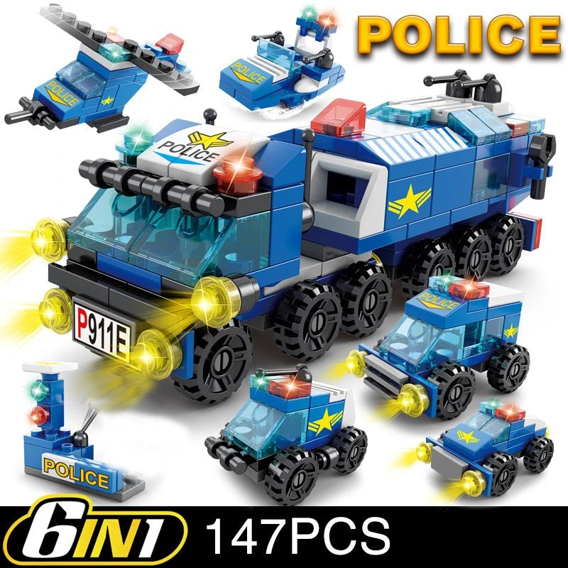 6in1 NEW Police Sports Car Fire Engineering Engine Mini Loader Truck