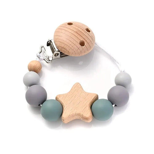 New Baby Pacifier Chain Clips Wood Pentagram Teether Silicone Round