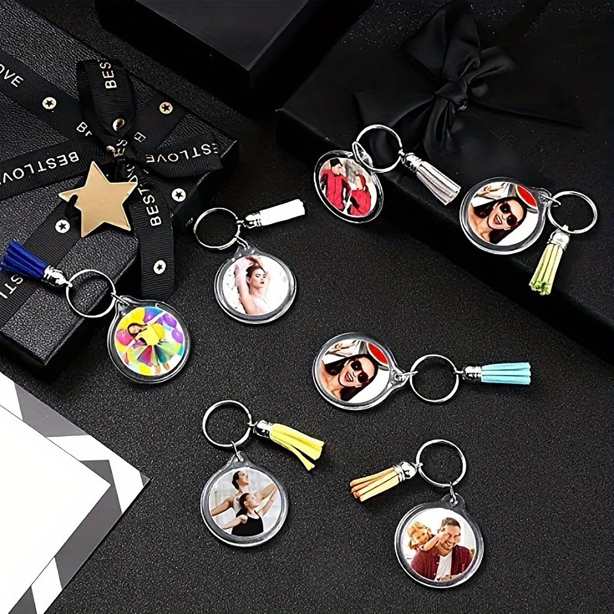 10pcs Transparent Photo Frame Keychain Tassels Snap-In Custom Insert