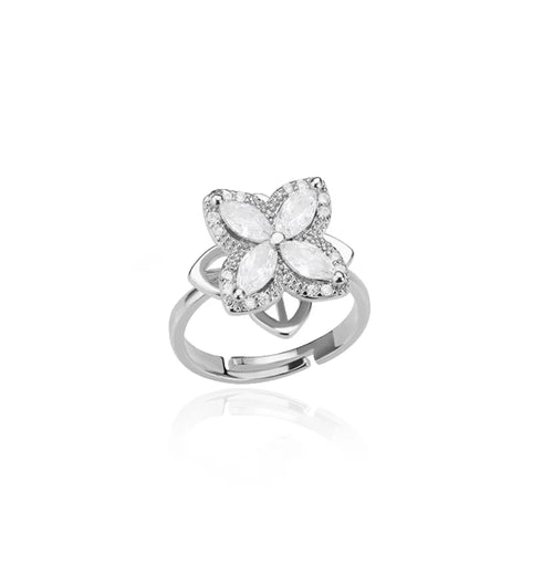 Spinner Zircon Heart Four Leaf Clover Rings For Women Stainless Steel