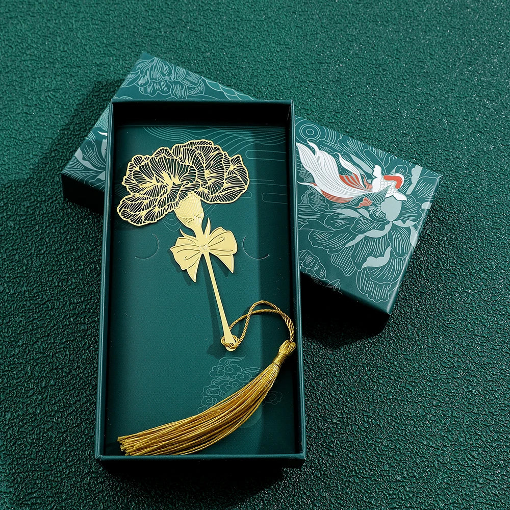 Chinese Style Handmade Book Mark Golden Rose Lotus Flower Bookmarks