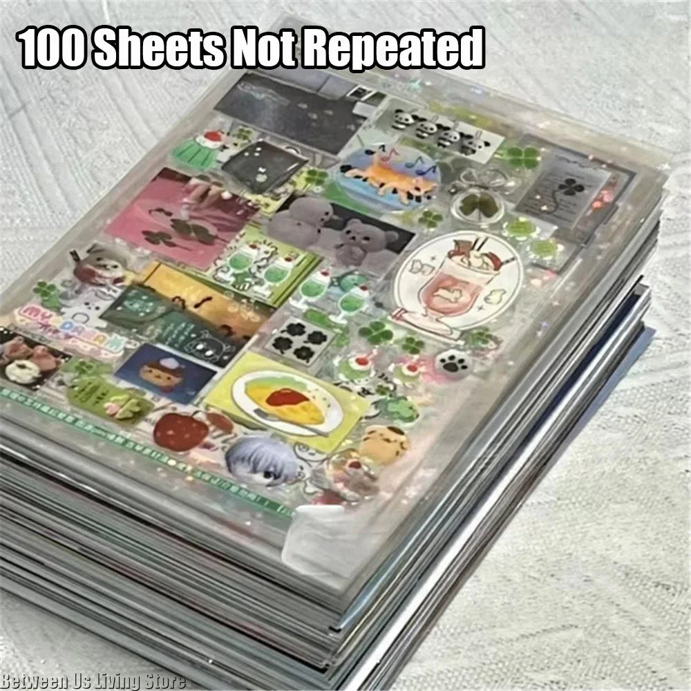 100 Sheets Non-repetitive Y2K Random Cute Glitter Sticker for Kawaii