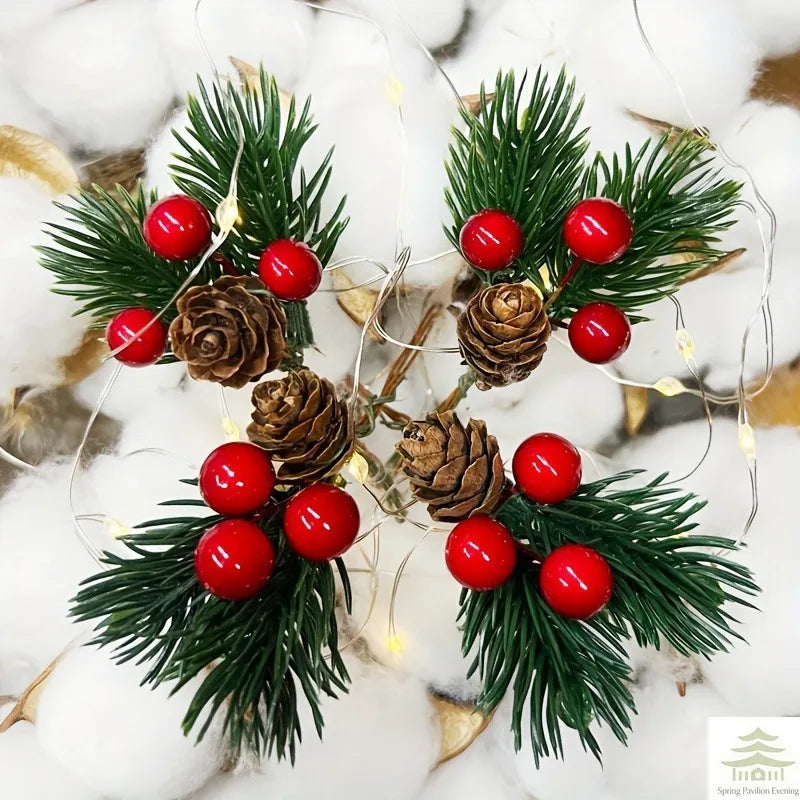 10pcs Set of Artificial Pine Cones and Red Berries - Perfect for
