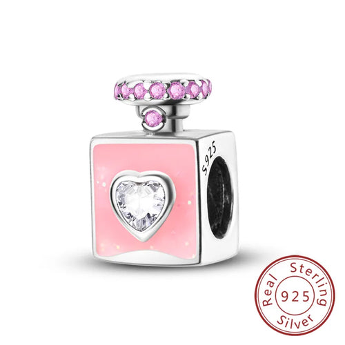 Fit Original 925 Sterling Silver Charms Beads Bow Perfume Bottle Pink