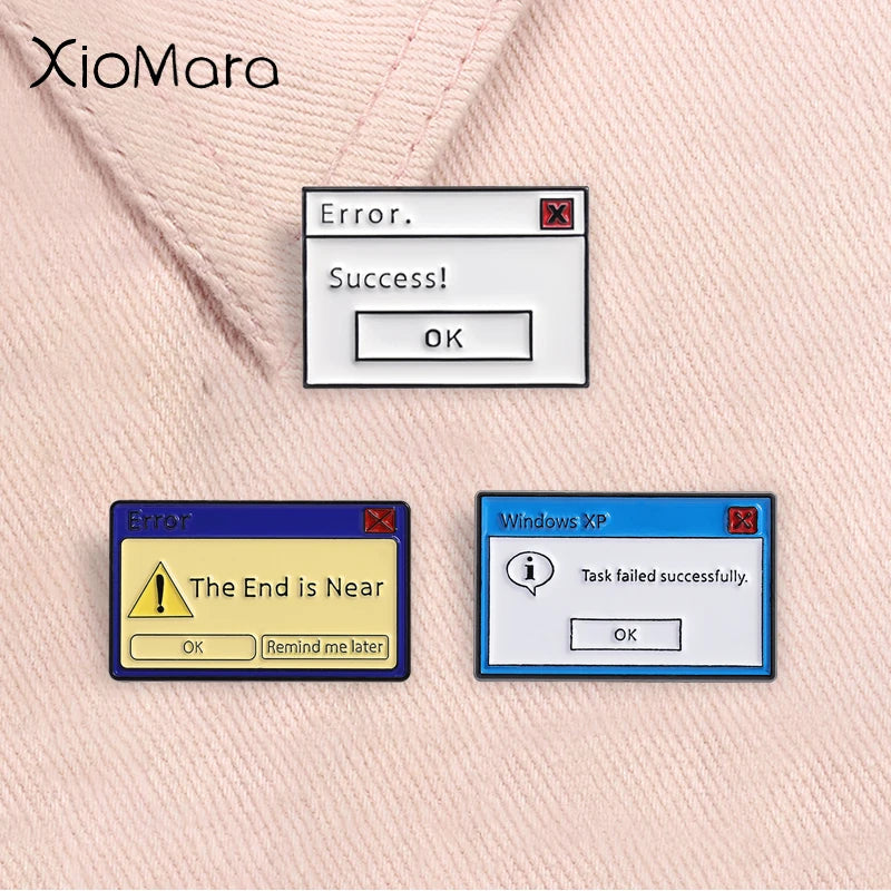 Computer Erro Message Enamel Pins Windows Xp Task Failed Successfully