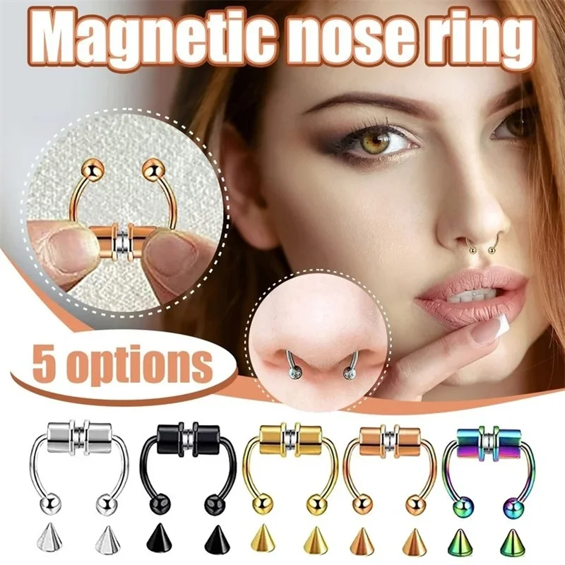 Magnetic Horseshoe Nose Rings, 316L Stainless Steel, Faux Septum