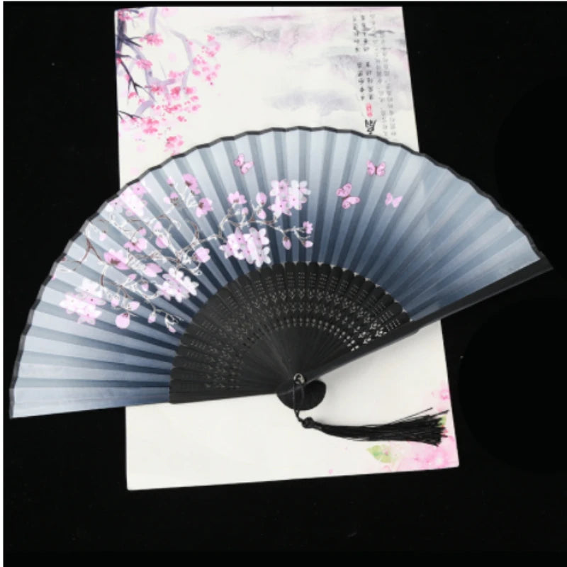 Retro Style Folding Fan Female Japanese Pattern Retro Cloth Art Craft