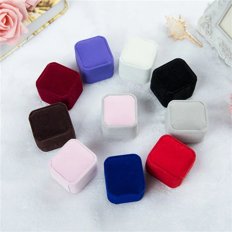 Rounded Flannelette Ring Box Flocking Jewelry Box Ring Stud Badge