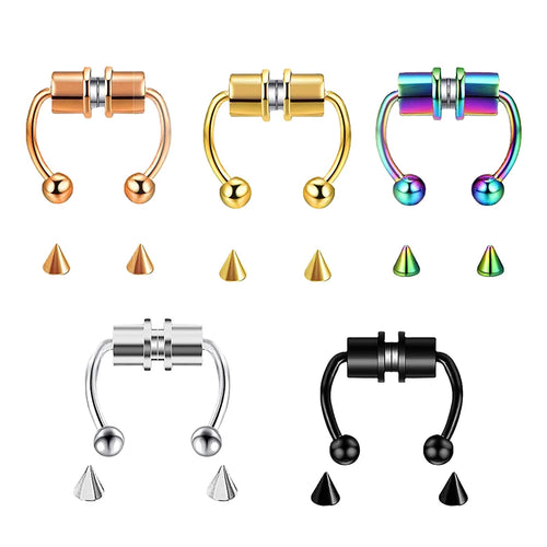 5pcs Stainless Steel Magnet Fake Nose Ring Hoop Fake Piercing Hoop