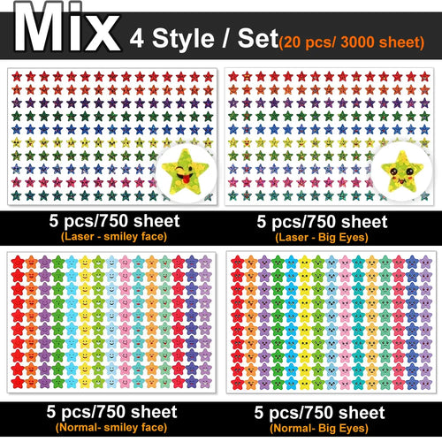 450-3000 Sheet Happy Face Stars Reward Sign Stickers Pack DIY
