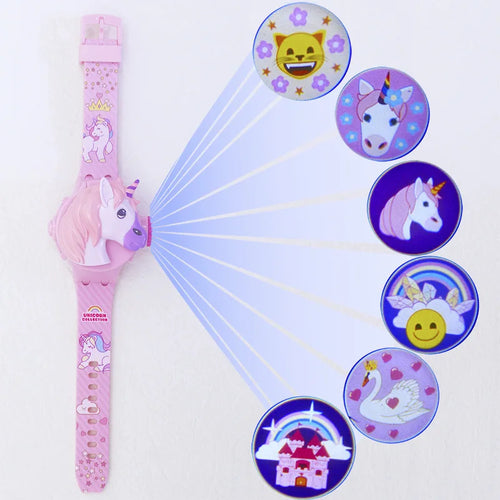 3D Cartoon Stitch Kids Watches For Girls Projection Unicorn Mickey