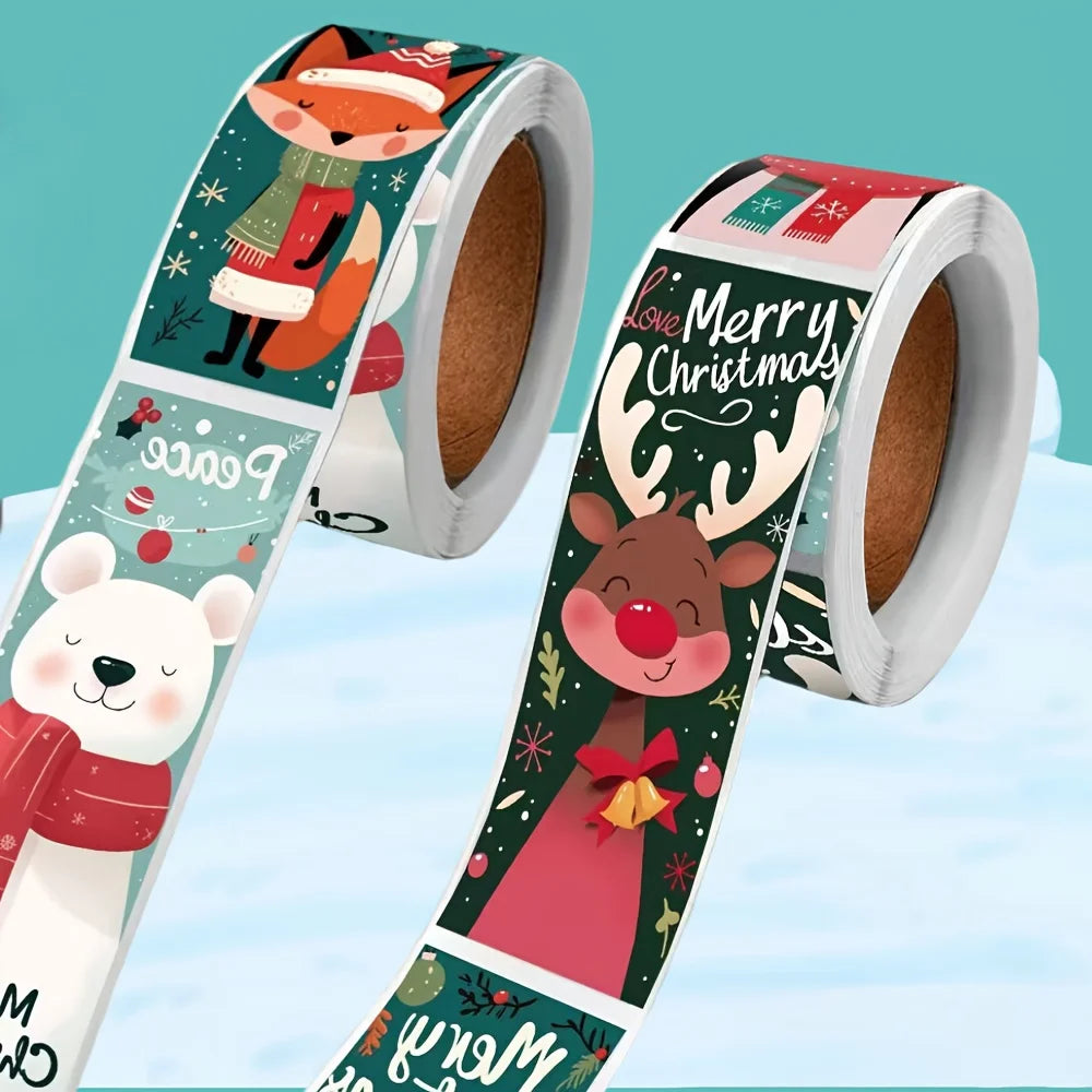 120pcs Christmas Stickers Roll - Cute Santa Polar Bear, Merry