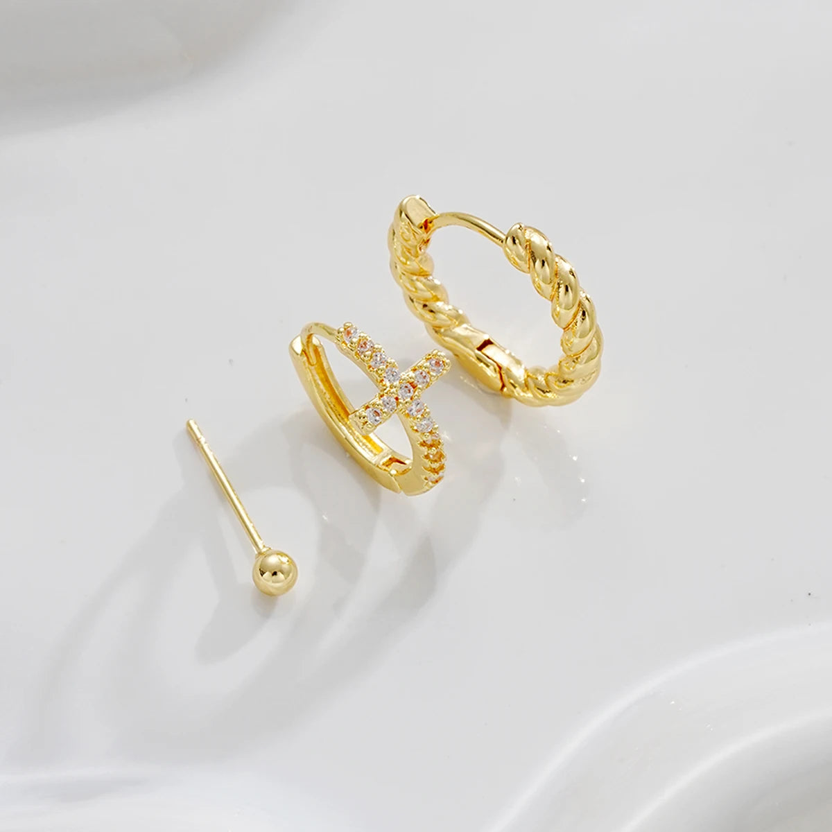 3pcs New Fashion Minimalist Copper Zircon Cross Earrings Set for Women