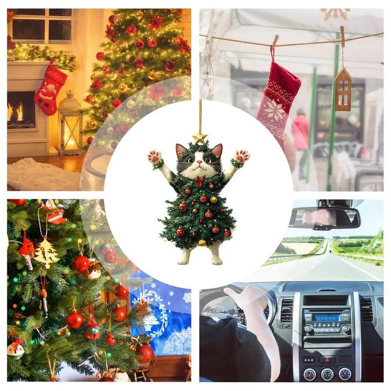 1PC Christmas Tree Pendants Cute Cat Hanging Ornaments for Car