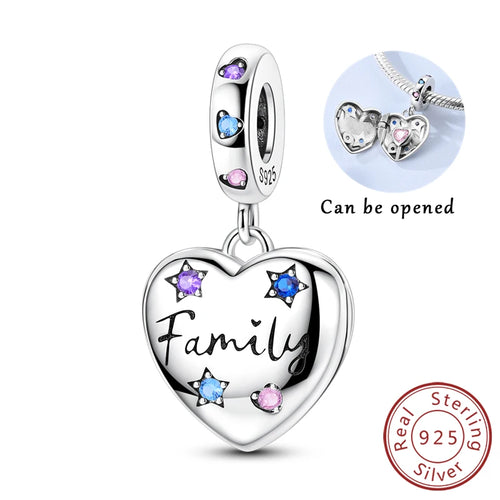 Original 925 Sterling Silver Heart Love Charms Beads Pendant Fit