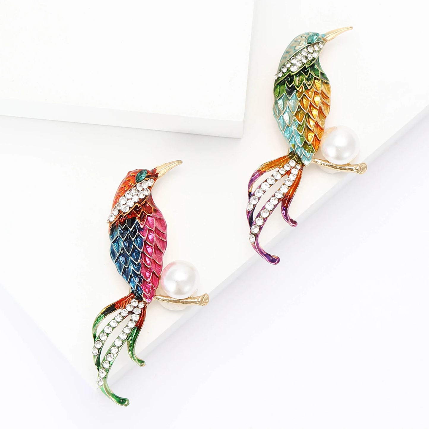 Classic Rhinestones Birds Brooches for Women Unisex Pearls Animals