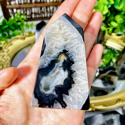 Random 1PC Black Sardonyx Geode Agate Point,Natural Crystal Point,Home