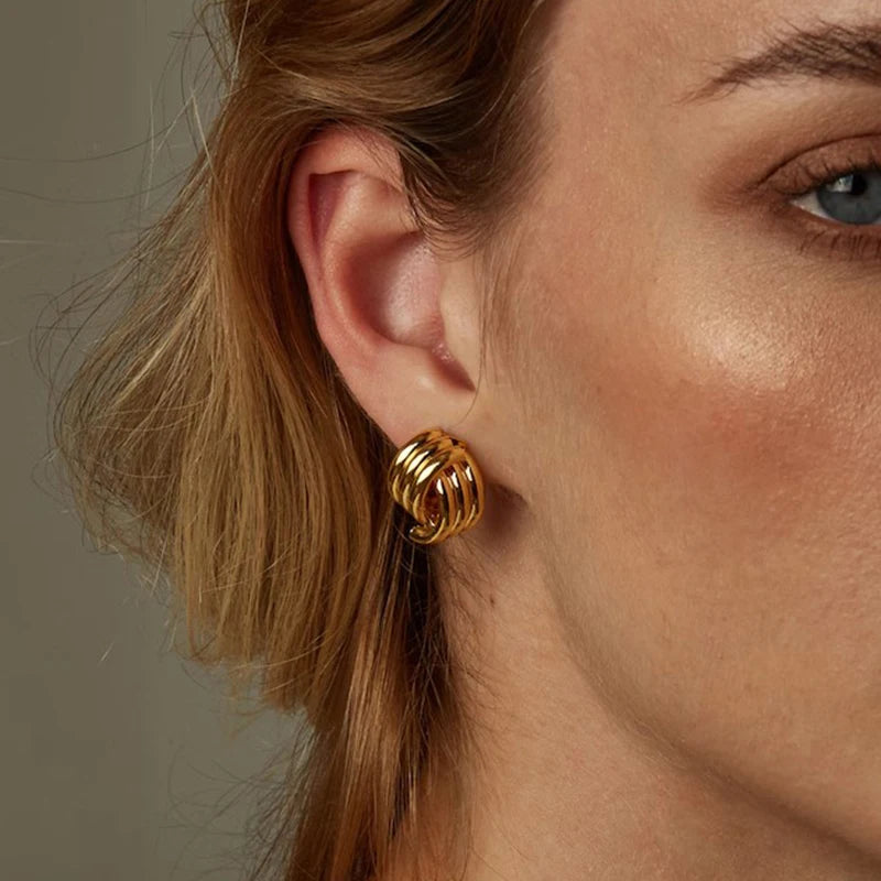 Fashion Glossy Three-Layer Textured Intersecting Knot Earrings for