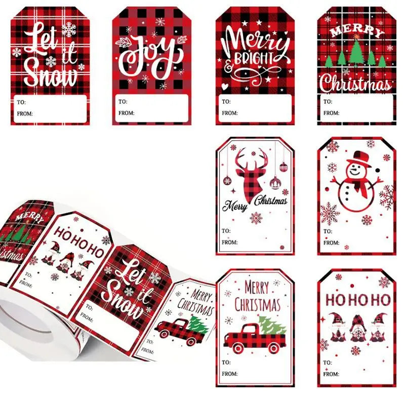 100Pcs Christmas Tags Labels, 8 Design Self Adhesive Gift Stickers