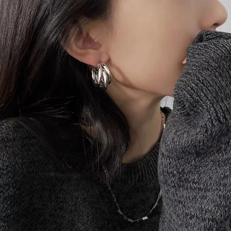 Elegant Gold Color Circled Hoop Earring for Woman Metal Elegant