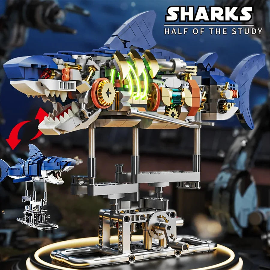 Mechanical Shark Building Set, Sea Life Crocodile Parrot Mantis