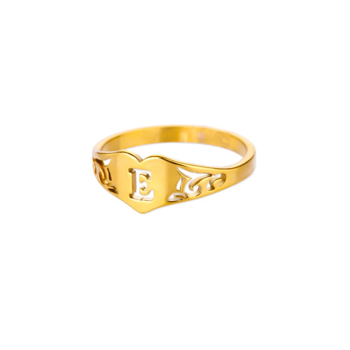 Fashion Hollow Initial Letter Heart Rings For Women Gold Color