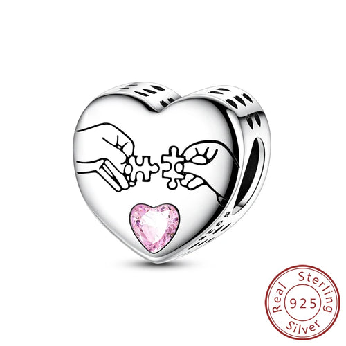 New Love Heart Shaped Charms 925 Sterling Silver Family Love