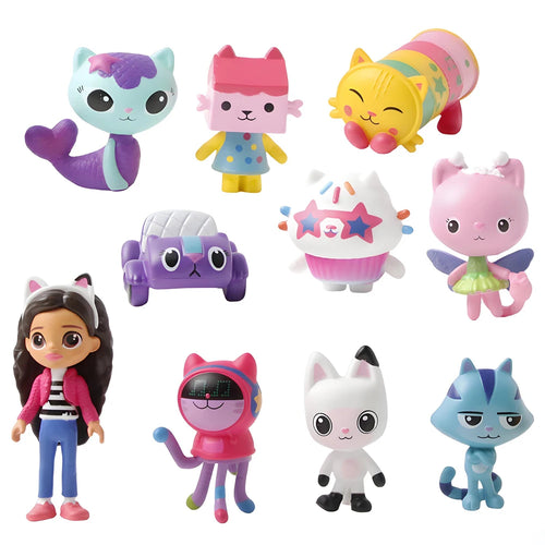 NEW 10pcs Gabby Dollhouse Anime Figure Toy Smiling Car Cat Hug Gaby