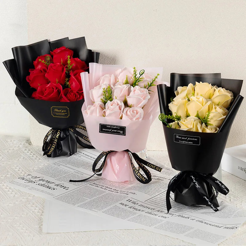 9 Heads Soap Flower Rose Bouquet Artificial Flower for Christmas