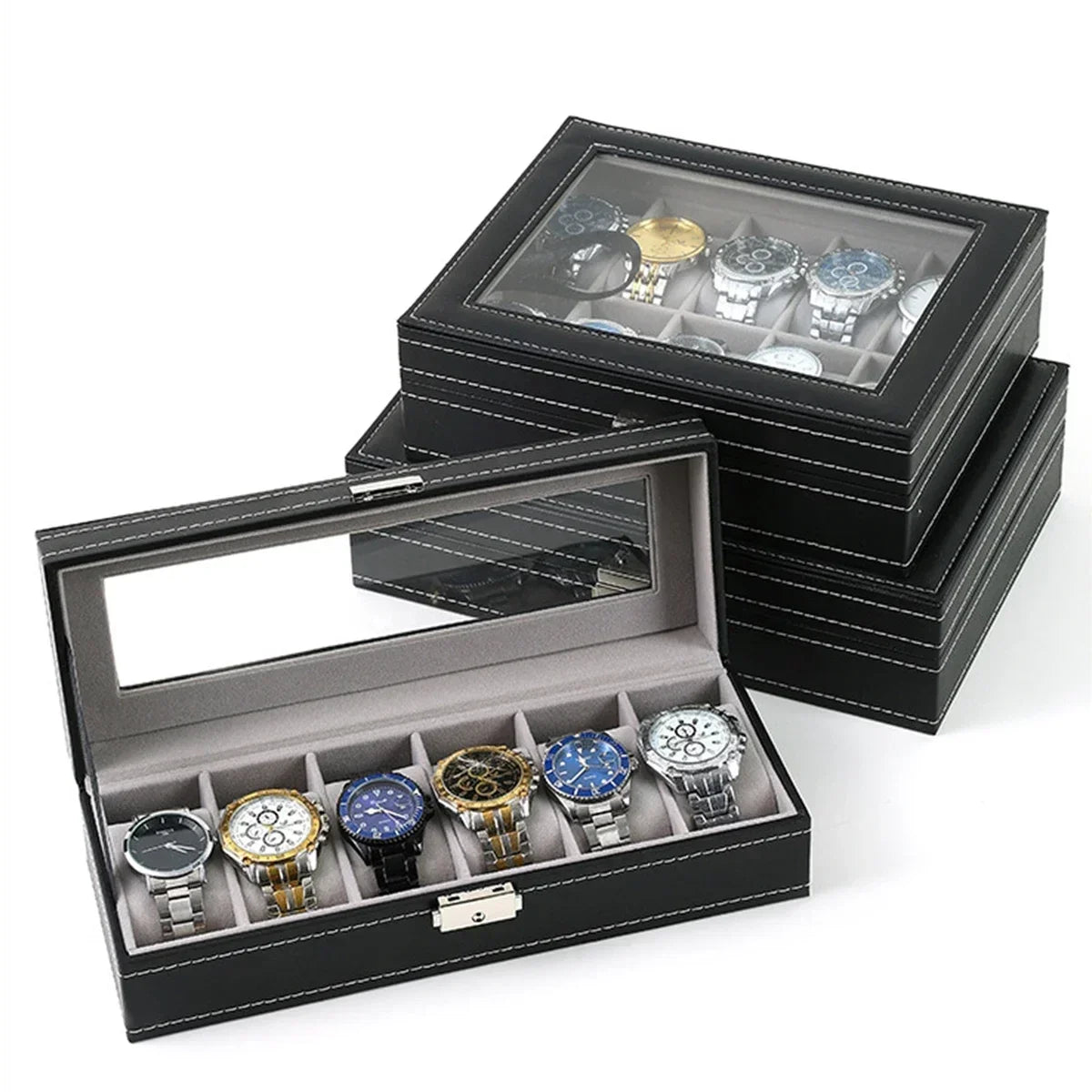 PU Leather watch box 2/3/4/5/6/8/10/12 Slots Watch Display Case For
