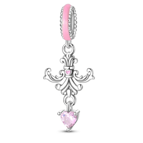 Classic Silver Plated Lotus Guardian Angel Heart-Shaped Zircon Charms
