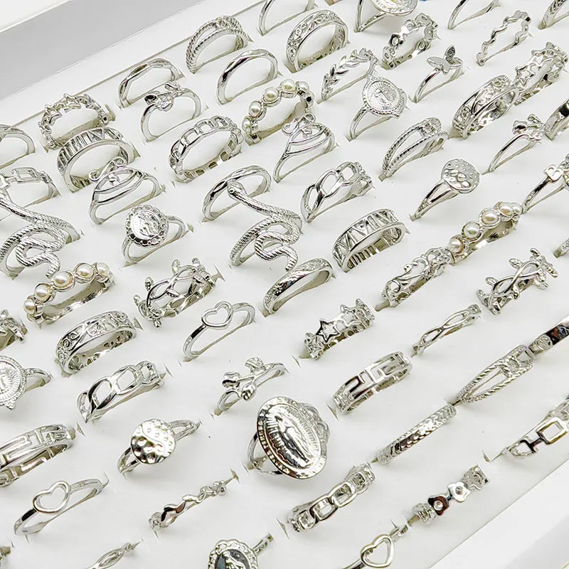 30pcs/Lot Mix Style Pearl Silver Color Finger Rings Animal Snake Chain