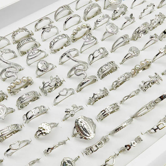 30pcs/Lot Mix Style Pearl Silver Color Finger Rings Animal Snake Chain