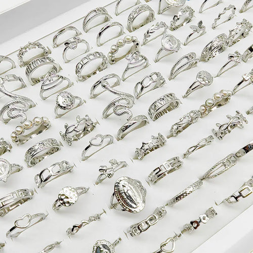 30pcs/Lot Mix Style Pearl Silver Color Finger Rings Animal Snake Chain