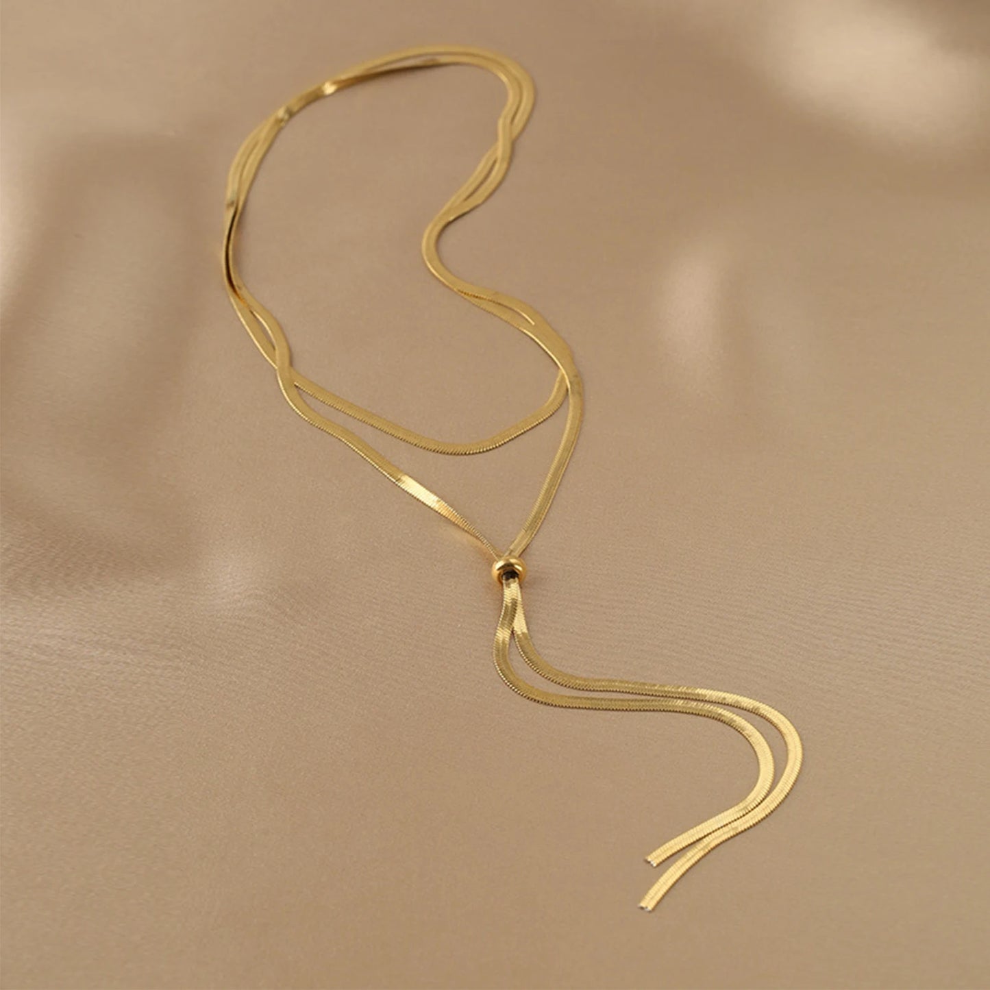 18K Gold Plated Adjustable Y Necklace Stainless Steel Tarnish Free