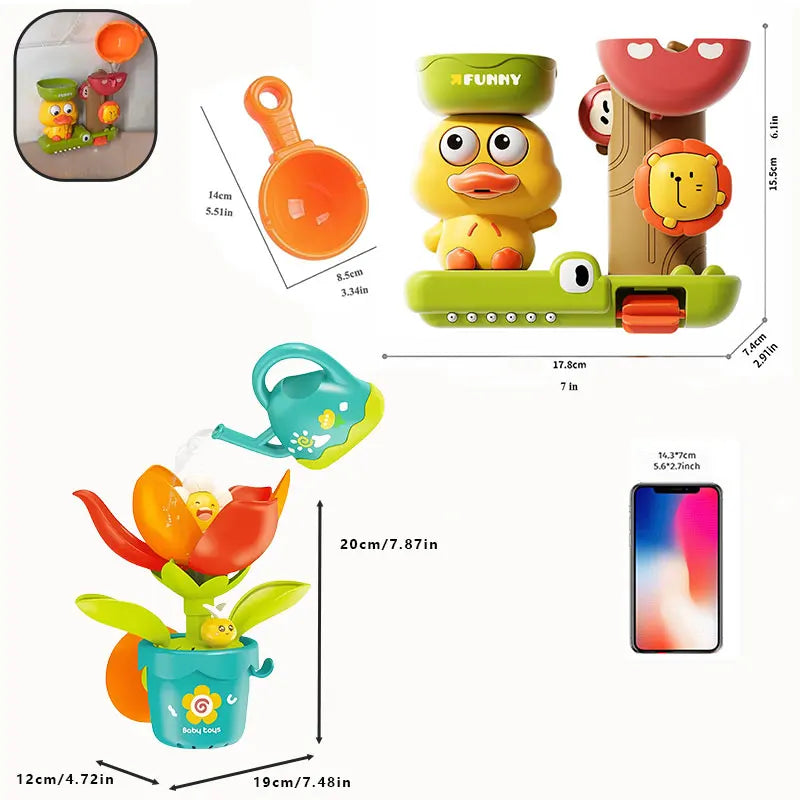Duck/Flower Shape Baby Bath Toy Play Water in Lion Waterwheel Children