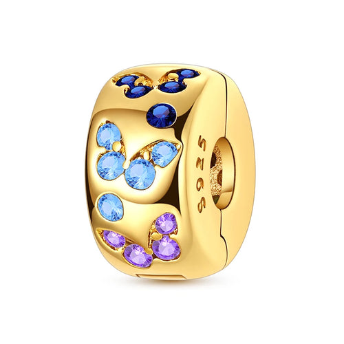 Original 925 Sterling Silver Clip Charm Inlaid Zircon Cat Butterfly
