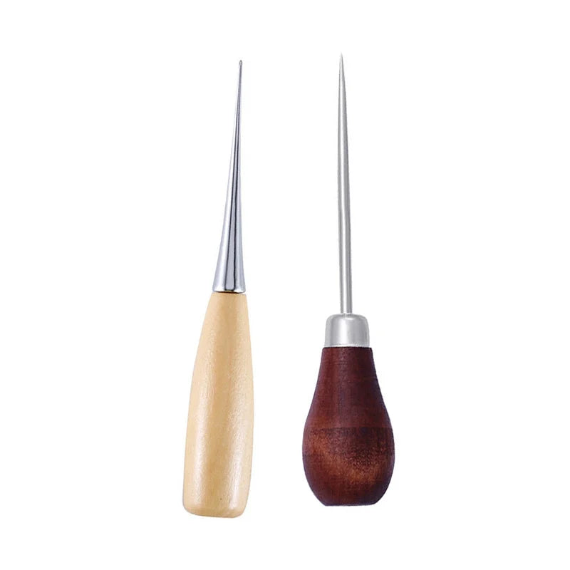 DIY Wooden Handle Awls Leather Tent Sewing Awl Shoes Repair Tool Hand