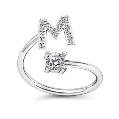 LATS Zircon Initial A-Z Letter Rings for Women Girl Adjustable Opening