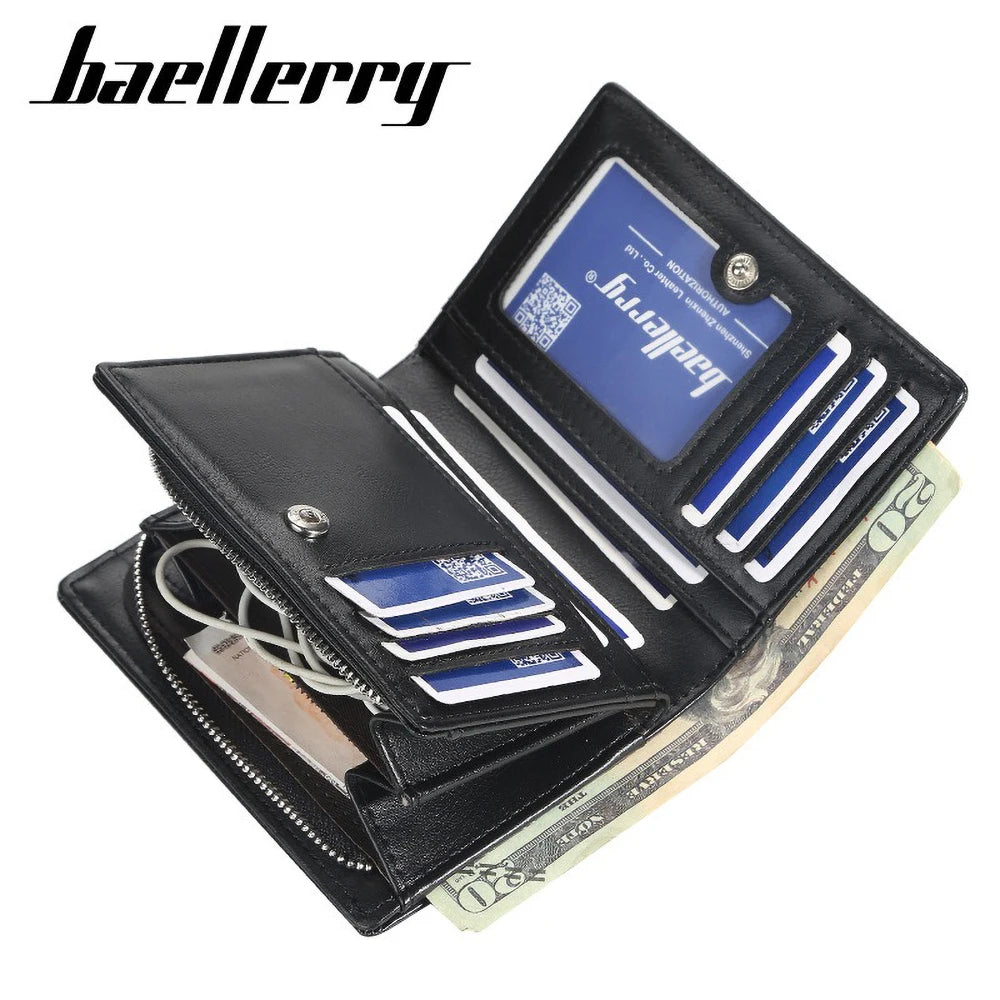 Baellerry Anti-Theft Men's Short Wallet Hidden clasp Slim PU Leather