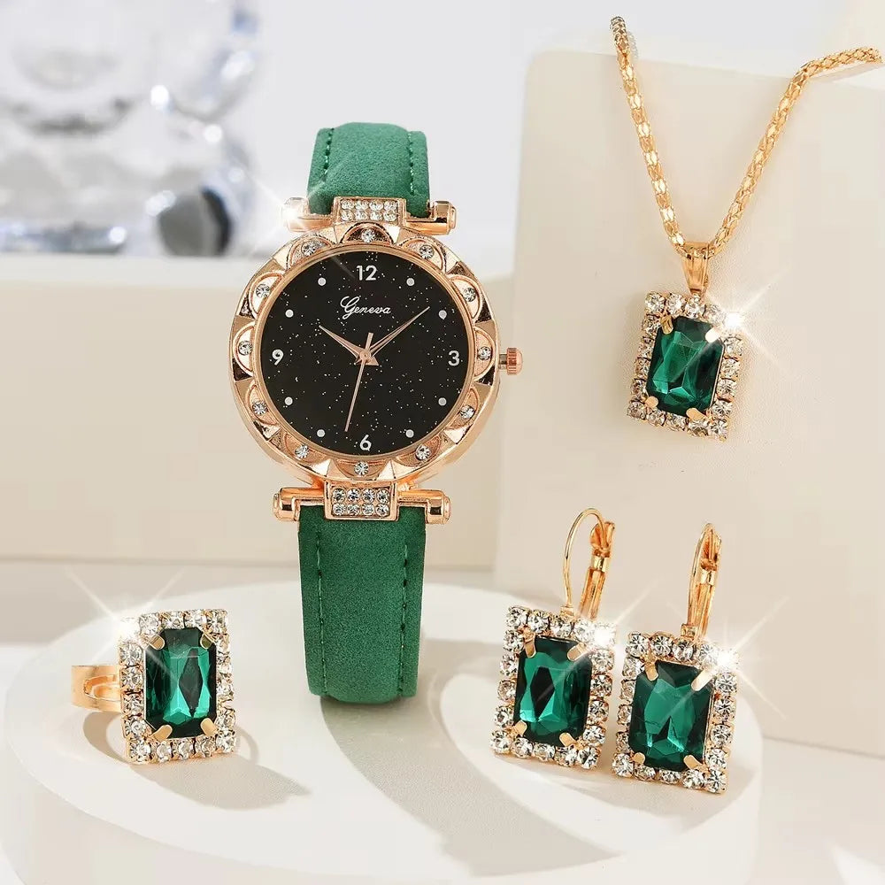 Womens Watches 5Pcs Set Luxury Rhinestone Women Fashion Elegant