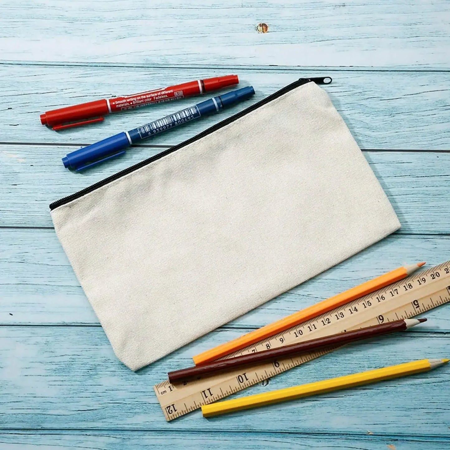 10pcs Blank Beige Diy Craft Bag Canvas Pencil Case Makeup Bags Zipper