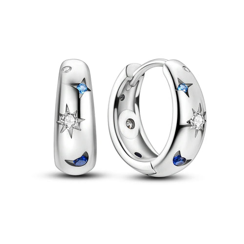 925 Sterling Silver Colored Zirconium Stars Hoop Earrings For Women