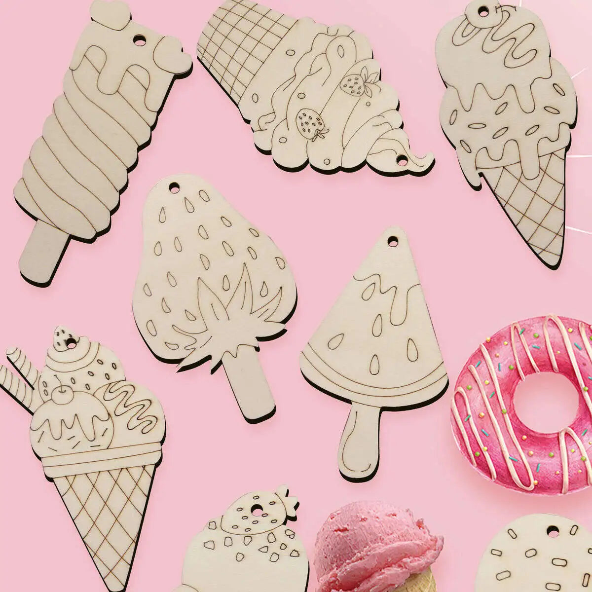 16Pcs Ice Lolly Wooden Crafts Multi Unpainted Hanging Ornmanet For