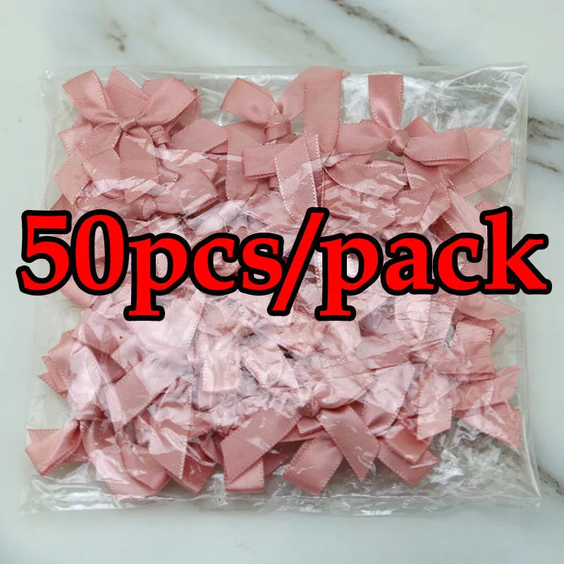 (50 Pcs) 4*4cm Colourful Ribbon Bows Small Size Polyester Satin Ribbon